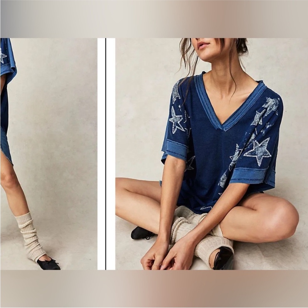 NWOT Free People We The Free Heritage Hero Tee - midnight navy combo - XS - Picture 4 of 8